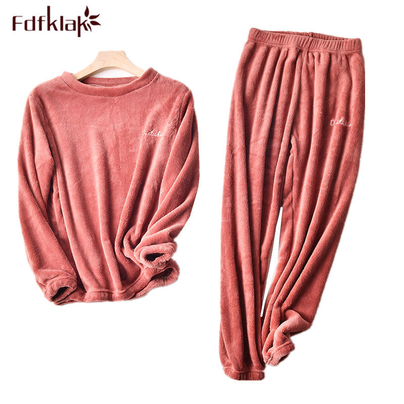 Women&#039;s Sleepwear Coral fleece pajamas for women thick warm home wear clothes flannel autumn winter pijama set female pyjamas suit