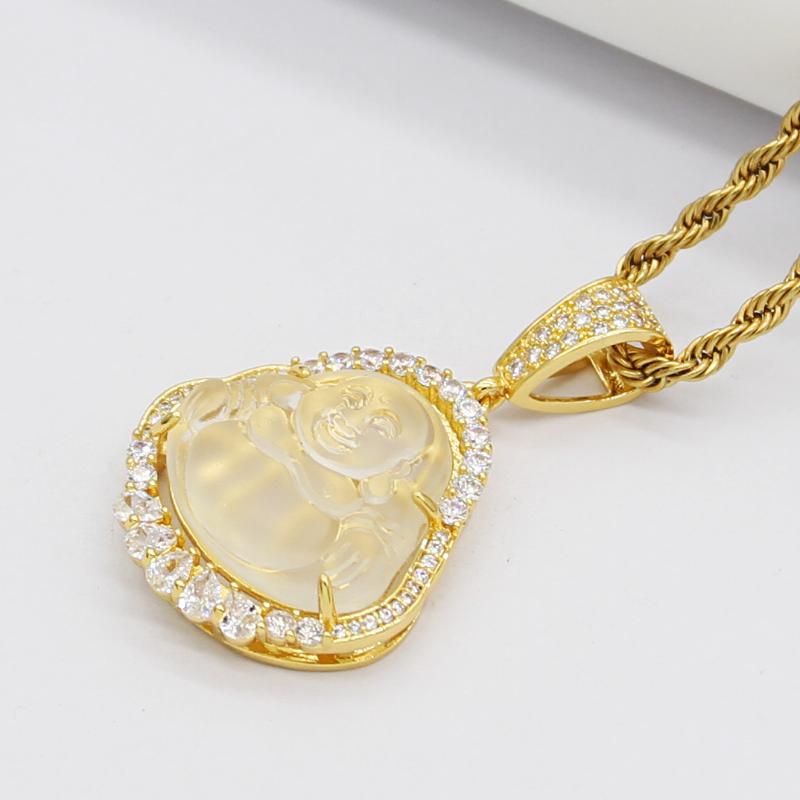 Pendant Necklaces Model Stone Buddha Necklace For Women Choker Collier Stainless Steel Chain Maitreya Jewelry Love Lucky Gifts