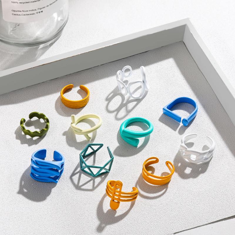 Wedding Rings Korean Candy Color Metal Dripping Oil Open For Women Hand-painted Thread Twisted Chain Irregular Party Jewelry Gifts