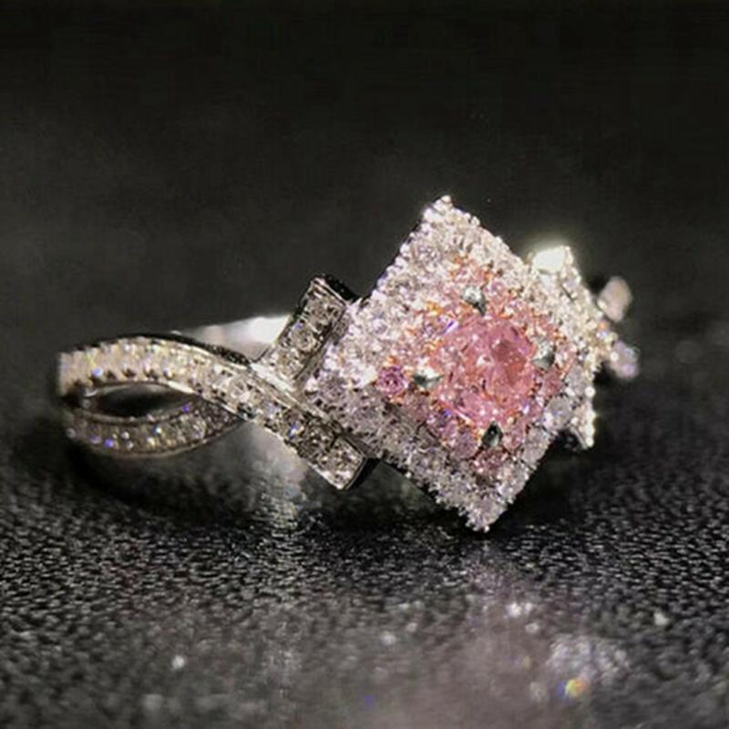 Wedding Rings Pink CZ Women Engagement Romantic Novel Design Female Valentine&#039;s Day Anniversary Love Gift Statement Jewelry
