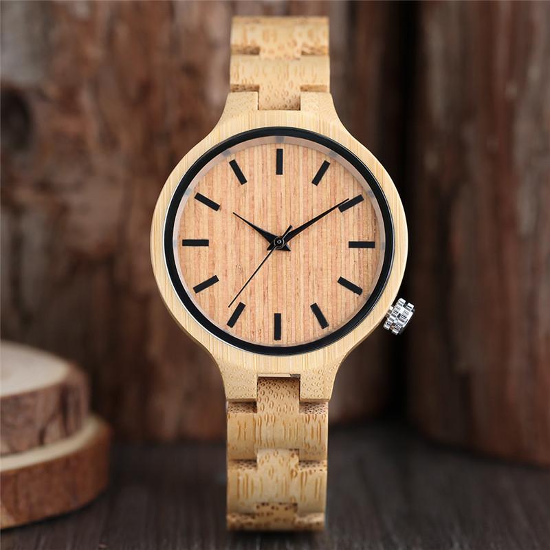 Wristwatches Fashion Bamboo Wood Watch Women Creative Analog Quartz Sport Wristwatch Ladies Handmade Maple Wooden Watches Gift