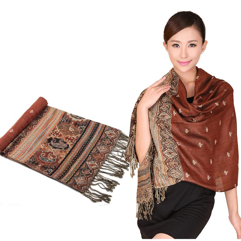 Scarves Arrival Autumn Winter Brick Red Reversal Double-Sides Fancy Paisley Women&#039;s Shawl Scarf Warp Bee 011504