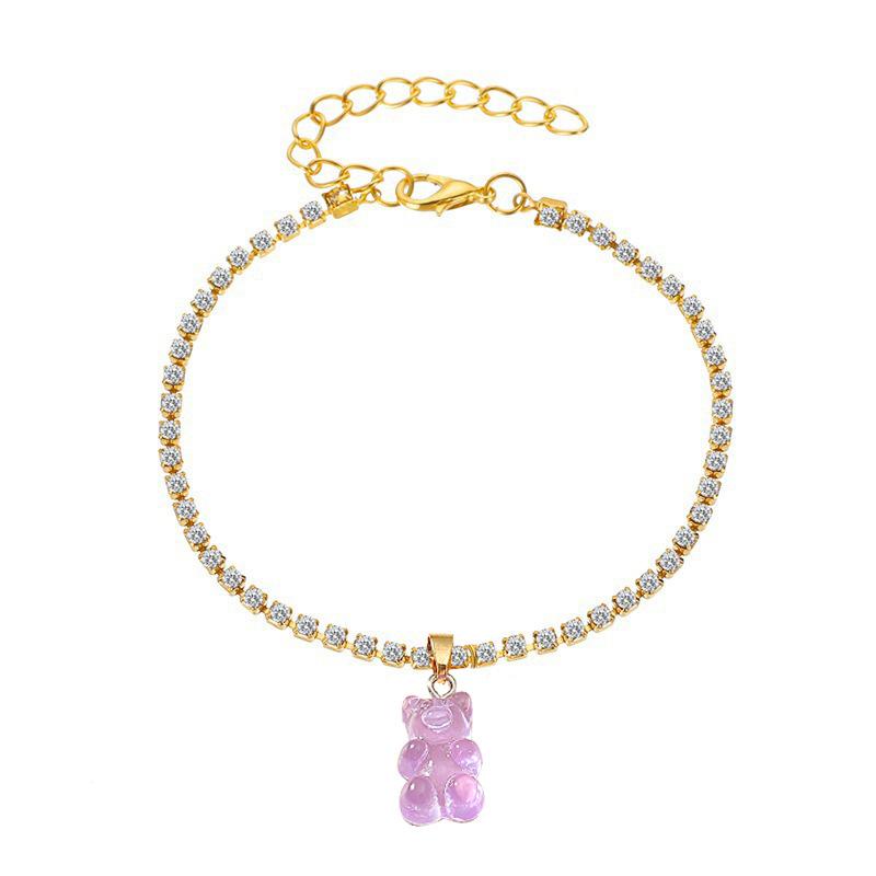 Link, Chain Kids Candy Color Jelly Bear Anklet Women Girl Cartoon Transparent Barrette Fashion Cute Resin Gummy Foot Jewelry