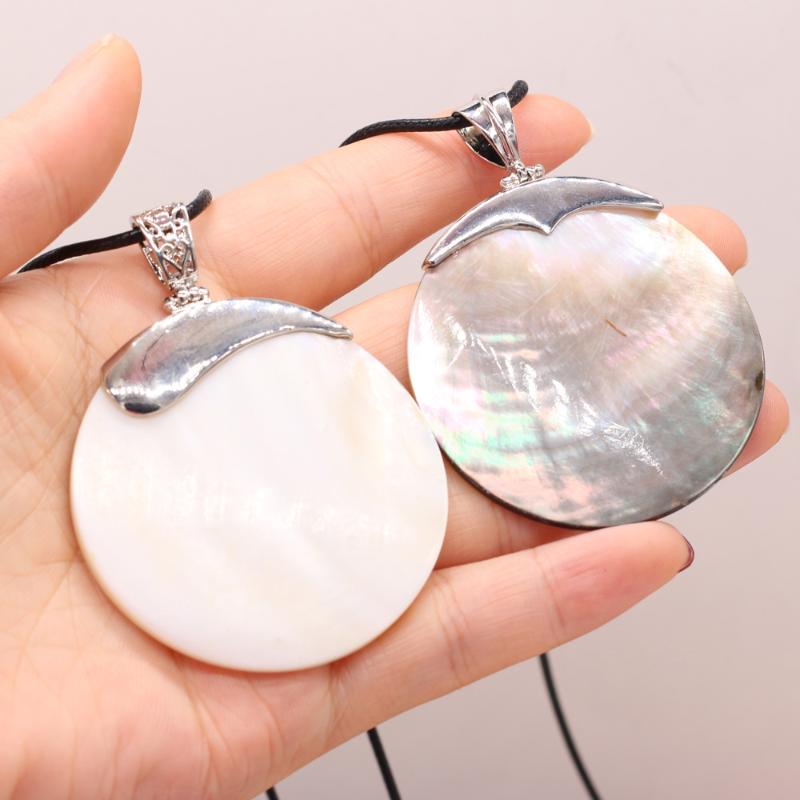 Pendant Necklaces Natural Black White Shell Mother Of Pearl Wax Thread Pendants Necklace Accessories For Women Gift Length 55cm Size 50x50mm