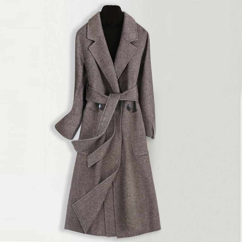 Women&#039;s Trench Coats Long Wool Women Spring Autumn Korean Slim Sleeve Double-sided Cashmere jacket Female Outerwear 4DZZ