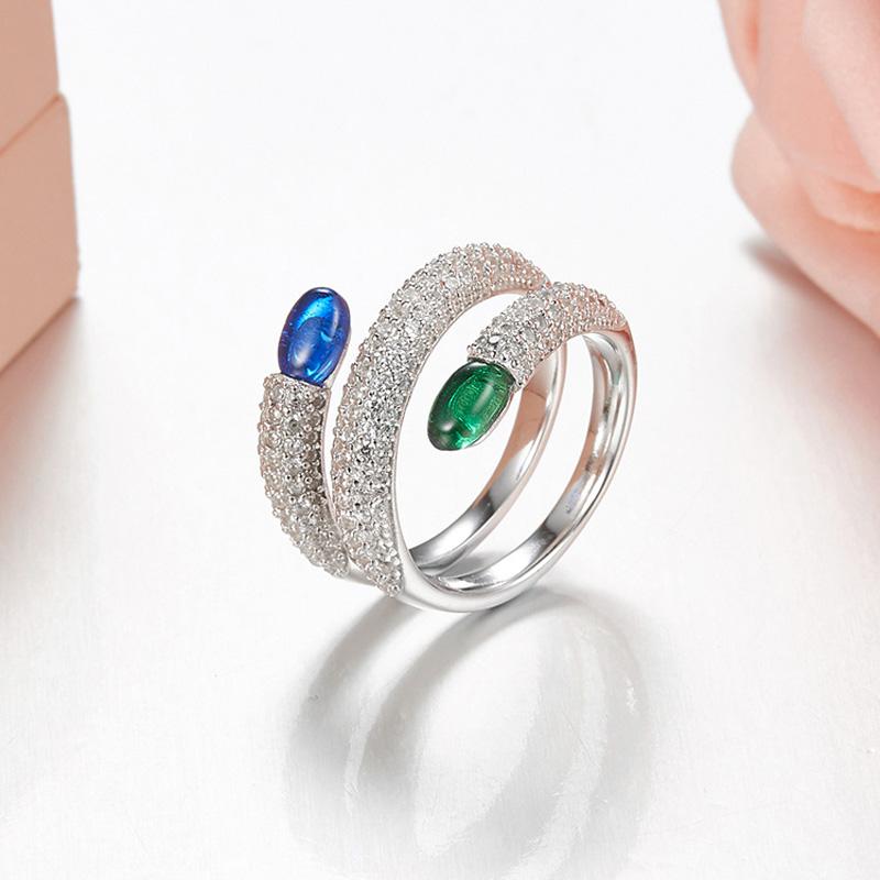Cluster Rings SOELLE Fine Design 925 Sterling Silver Cubic Zirconia Candy Double Finger Women Trendy Blue And Green Stone Jewelry Gift