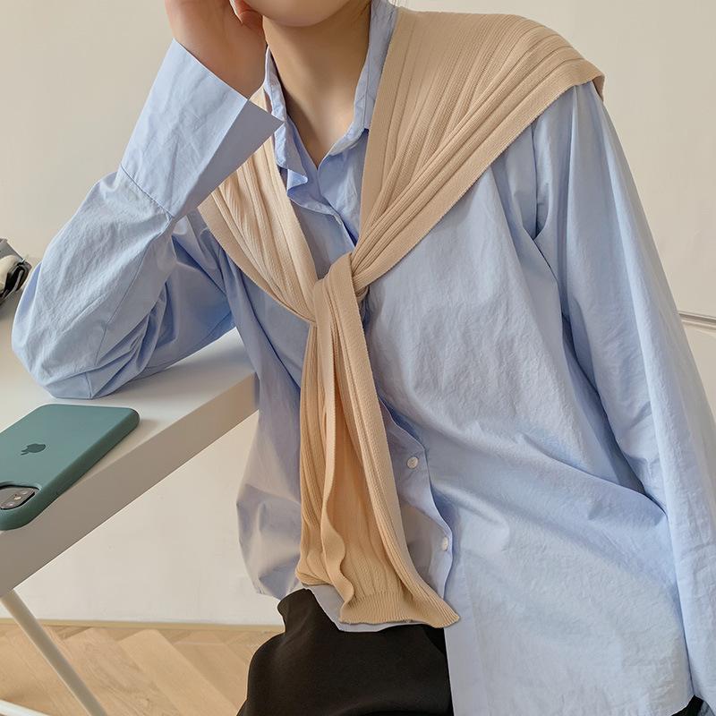 Scarves Spring Summer Outside Thin Silk Women Fashion Knotted Knitted Shawl Sun Protection Neckhand Decoration Solid Colors