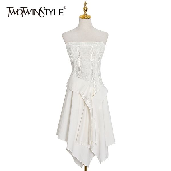 Patchwork Twist Skirt For Women High Waist Midi Ruffle Casual Skirts Female Fashion Clothing Summer 210521