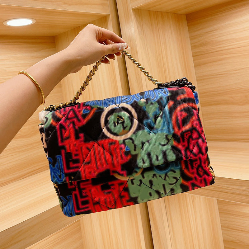 28C-26C 19 Series Womens Printing Shoulder Bags Classic Flap 21SS Printed Fabric Neon Multi-Color Large Jumbo Small Luxury_handbags Pochette Cross B