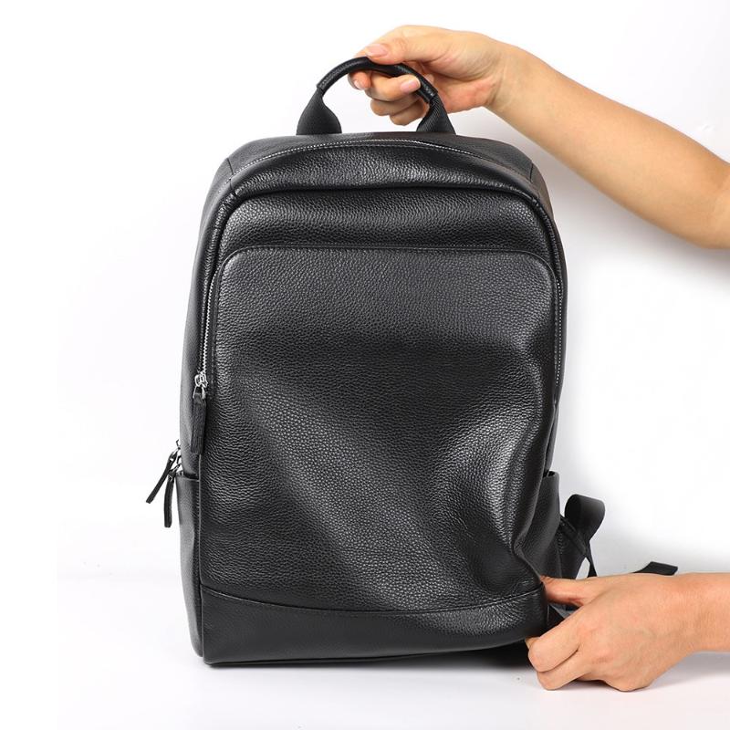 Backpack Natural Cowskin 100% Genuine Leather Men&#039;s Large Capacity Laptop Back Pack 15 15.6 Inch Mini