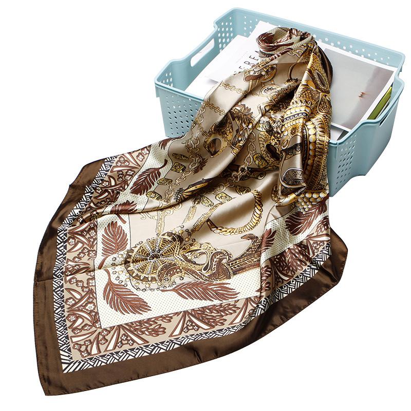 Scarves Square Women Chain Print Sunscreen Silk Scarf Female Satin Long Dual-use Shawl Beach Towel