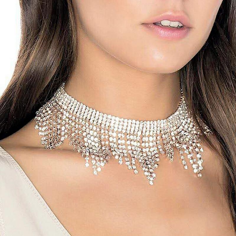 Chokers SENHUA Fashion Rhinestones Tassel Collar Choker Necklaces For Women Luxury Wedding Jewelry Crystal Statement