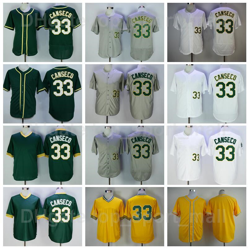 Retro Baseball Vintage 33 Jose Canseco Jersey Men Retire Pullover Flexbase Cool Base Green White Grey Yellow Team Color Stitched Cooperstown Top Qua