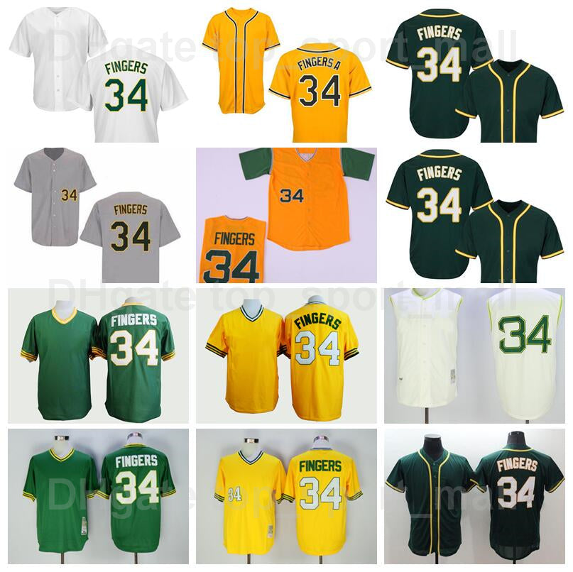 Retro Baseball Vintage 34 Rollie Fingers Jersey Green White Grey Yellow Team Retire Pullover Flexbase Cool Base Stitched Cooperstown Men Good Qualit