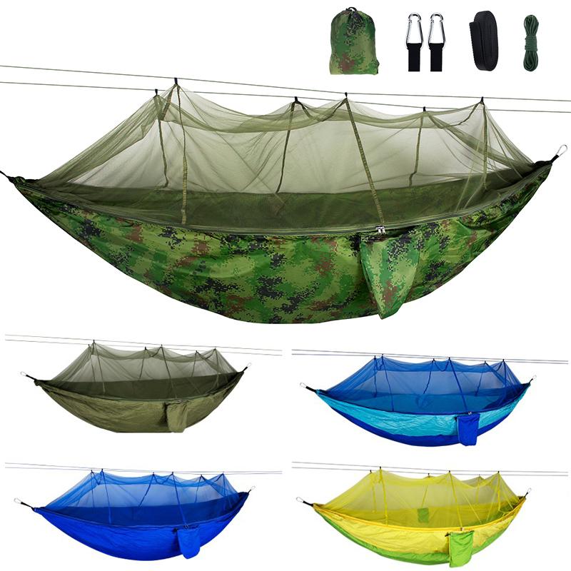 Camp Furniture 2 Person Portable Outdoor Camping Hammock With Mosquito Net High Strength Parachute Fabric Hanging Bed Hunting Sleeping Swing