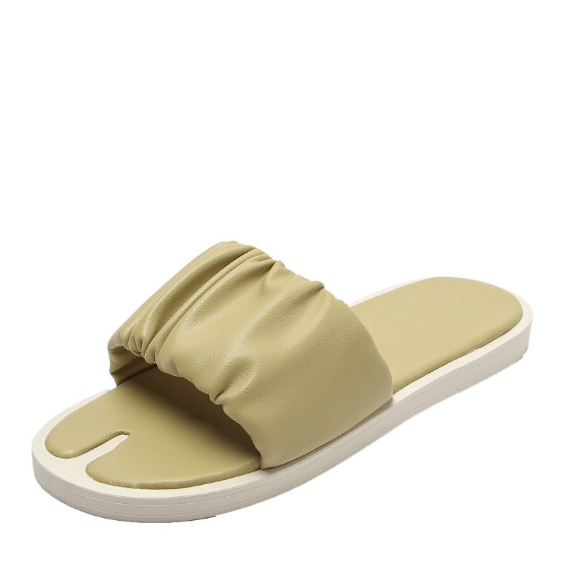 2021 New Sandals and Slippers Women&#039;s Summer Outer Wear Candy Color Folds Soft Sole Flat Shoes