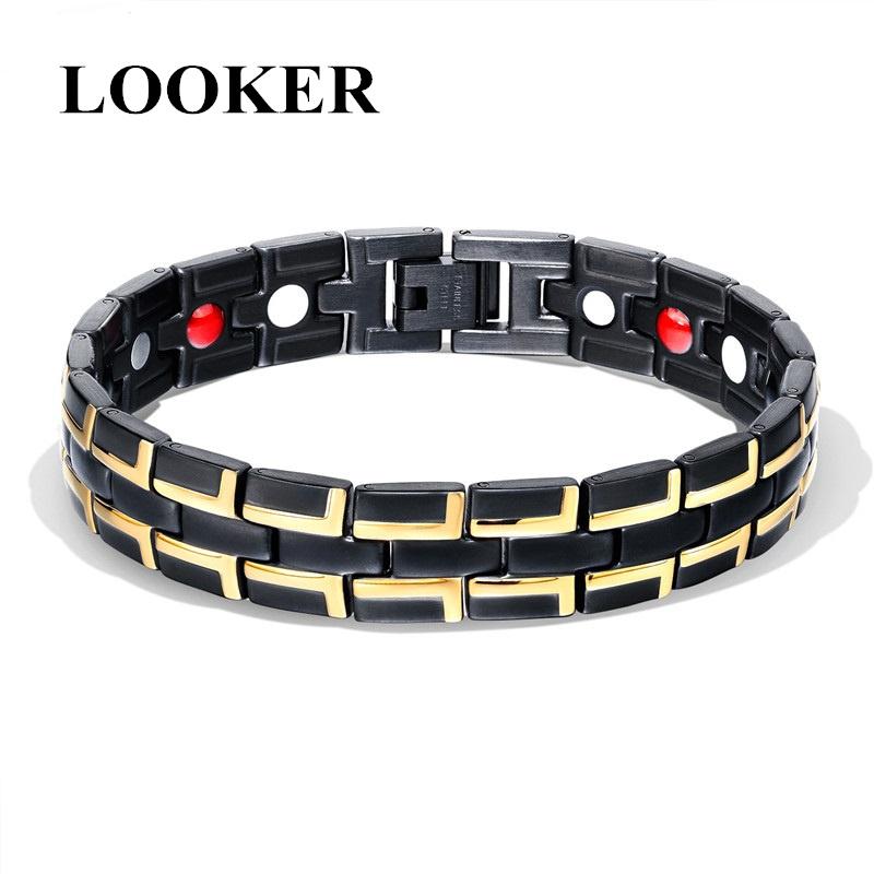 Link, Chain Round Stone Magnetic Therapy Bracelet Health Care Hematite Bracelets For Men 316 Stainless Steel Link