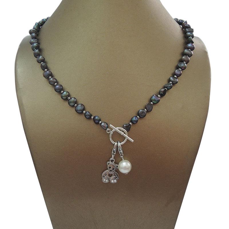 Chokers Pearl Necklace,100% NATURE FRESHWATER NECKLACE,half Round Baroque 7-8 Mm,snowflake,bear Charm Pendant.,etc