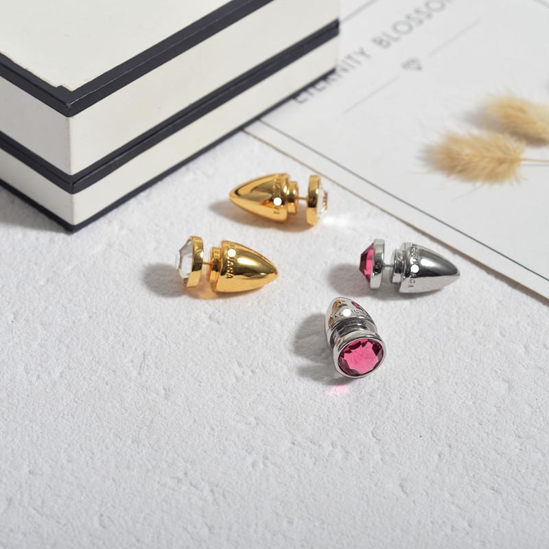 Stud Shape Tapered Drill Earrings Gold Silver Color Zircon Shiny Earring Mesh