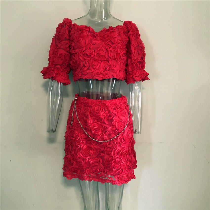 Two Piece Dress Floral Women Sets Qutumn-spring Crop Top and Mini Skirts Peice Set Z3N7