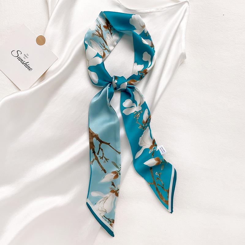 Scarves Women Elegant Floral Scarf 2021 Silk Long Skinny Hairband Ribbon Neck Printed Foulard Lady Handle Bag Ties