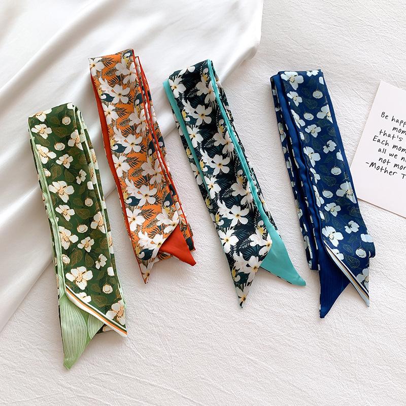 Scarves Floral Scarf Women Long Ribbon Neck Hairband Fashion Printed Foulard Soft Hat Handle Bag Ties Skinny Silk Neckerchief