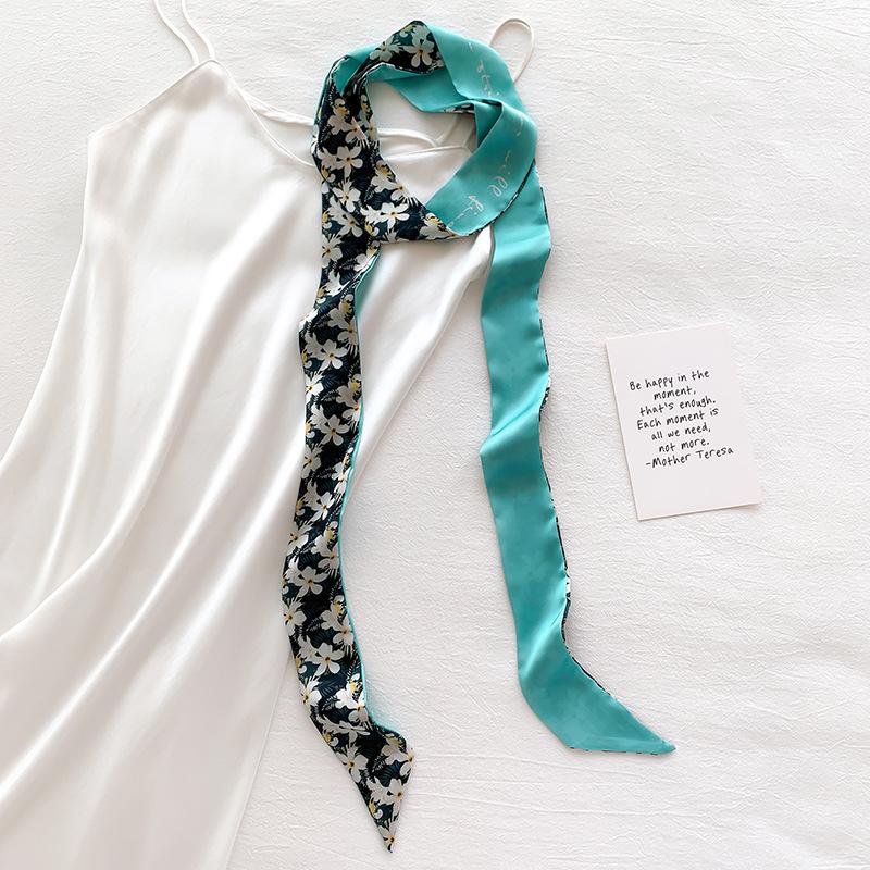Scarves Long Ribbon Scarf Neck Hairband Fashion Printed Women Foulard Soft Hat Handle Bag Ties Skinny Silk Neckerchief 2021