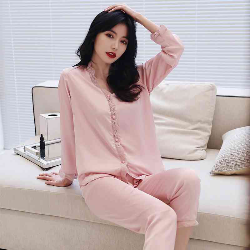 Women&#039;s Sleepwear Pink Button-Down Pajamas Suit Satin Lady Thin Comfy PJS Sets Women Outfits Pyjamas Pour Femme Loungewear With La