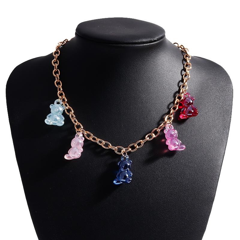 Pendant Necklaces Bear Chain Goth Candy Styles Handmade Color Cute Resin Gummy For Women Girls Daily Party Charms Jewelry