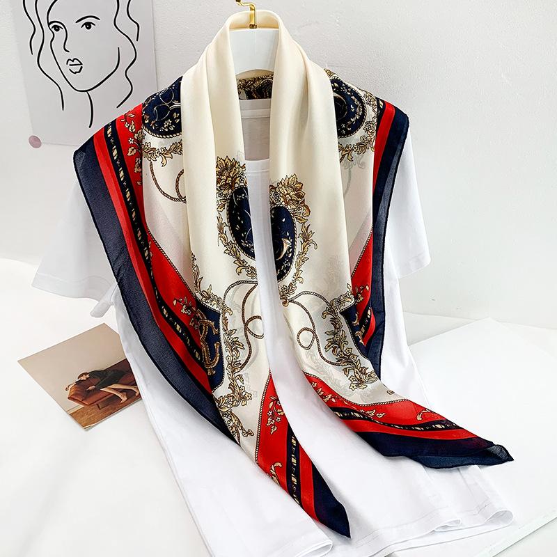 Scarves 2021 Spring Silk Square Scarf Shawl Lady Wraps Foulard Pashmina Hijab Head Women Beach Stoles Female Muslim Headband