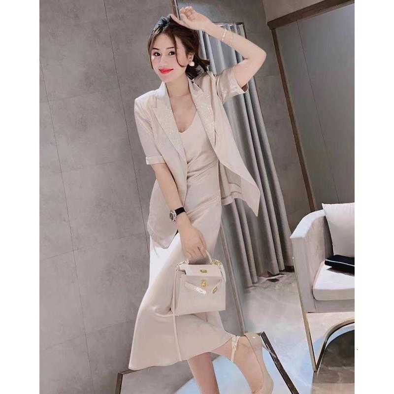 20212021 Summer European Godds Temperament Drill Suit Two Women&#039;s Fishtail Suspender Skirts