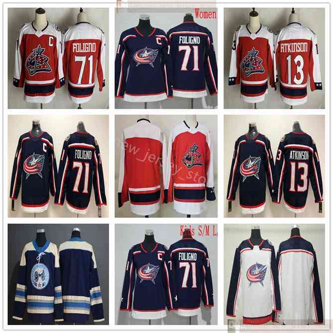 96 2021 Reverse Retro Columbus Blue Jackets Hockey 71 Nick Foligno 13 Cam Atkinson Blank Jerseys Blue Red White Men Women Youth Kids