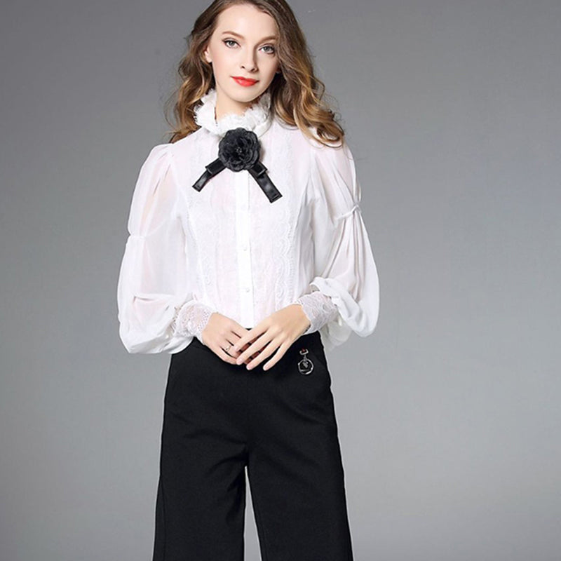 Women&#039;s Blouses Fashionable High-neck pile-neck long-sleeved shirt Ladies Clothings Casual Dress Clothes 2145