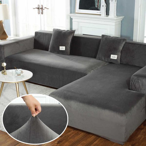 Plush Sofa Covers For Living Room Velvet Elastic Corner Sectional Couch Sets L Shaped 2 and 3 Seater Modern Armchair Slipcovers 210723
