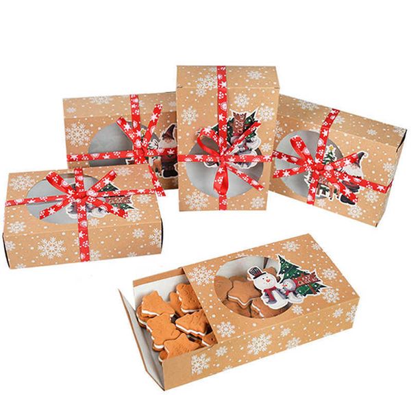 8Pcs Kraft Paper Christmas Cookie Gift Boxes Santa Claus Gifts Bags Merry Christmas Decorations for Home Navidad Year 210724