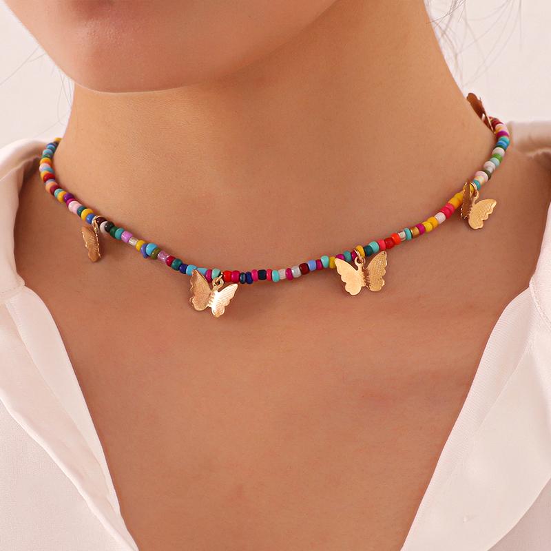 Chokers Bohemian Vintage Colorful Beads Chain Tassel Butterfly Pendant Fashion Necklaces Jewelry For Women Elegant Accessories