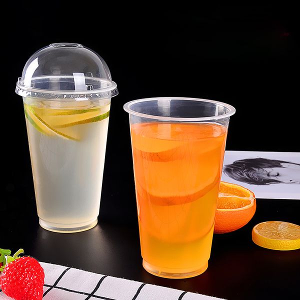 500ml 17oz Disposable Juice Milk Tea Cups with Lid Transparent Cold Drinking Plastic Cup