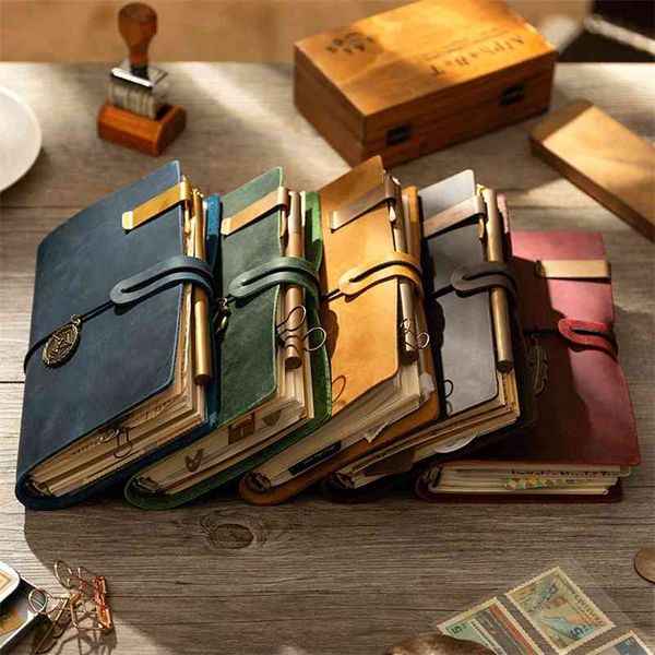 Genuine Retro Leather Diary Replaceable Stationery Notebook Vintage Handmade Travel Journal Birthday Gift A5 A6 Notepad Planner 210611