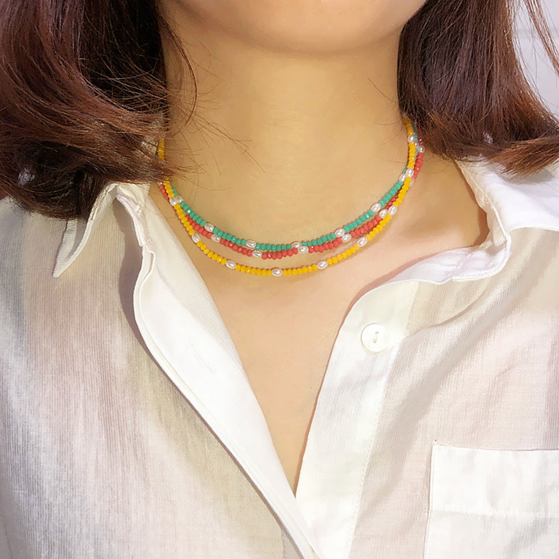 Colorful Crystal Necklace Choker Handmade Beaded Chain Jewelry 211598