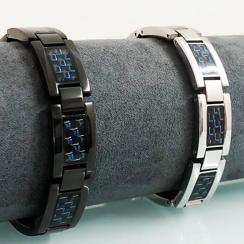 Link, Chain Men&#039;s Germanium Energy Health Care Bio Magnetic Bracelet Blue Carbon Fiber Titanium Steel For Male Homme Armband Jewelry