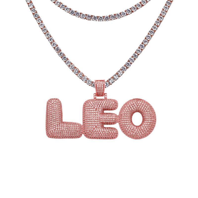 Pendant Necklaces Custom Bubble Letters Crystal Name Necklace For Women Men&#039;s Zircon Hip Hop Jewelry With Rope Chain Initial Choker Statemen