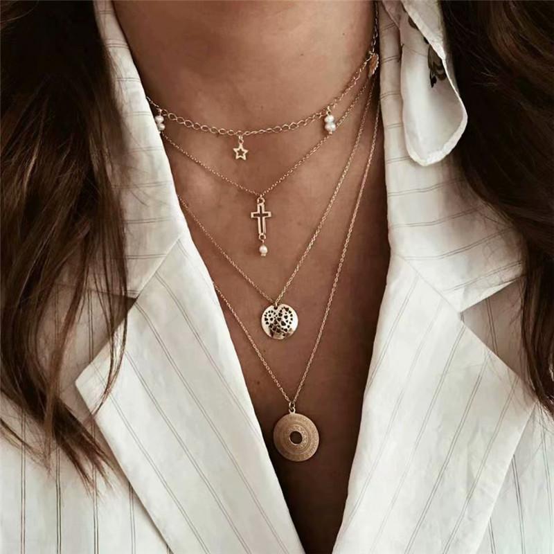 Pendant Necklaces Fashion Gold Multi Layer For Women Bohemian Geometric Long Charm Chain Necklace Choker Jewelry Wholesale Gifts