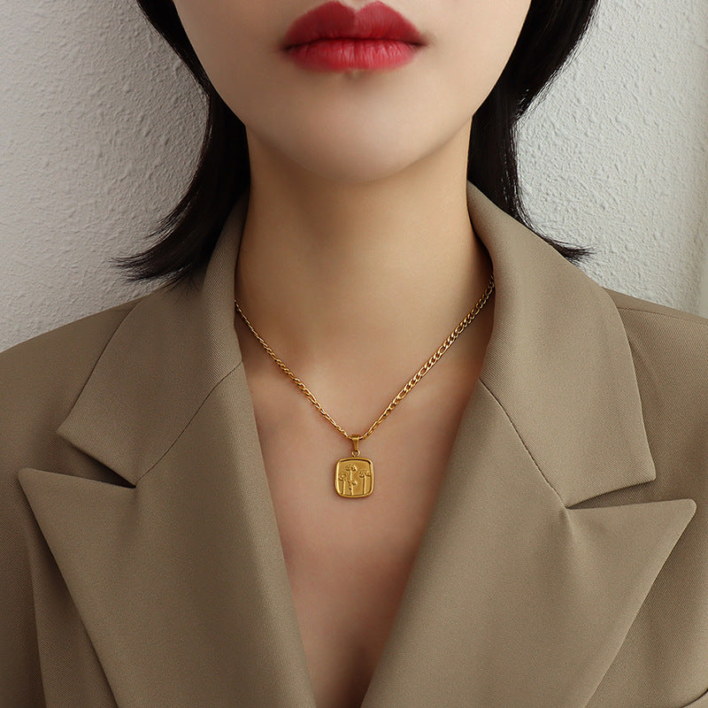 P102 Ins Style Lotus Design Titanium Steel Necklace Women Choker Necklaces & Pendants Girl Jewelry Gift