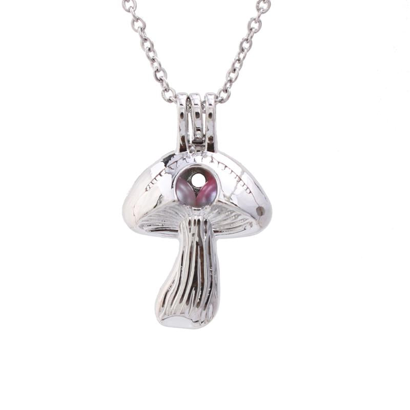 Pendant Necklaces 1pc Silver Plated Mushroom Pearl Cages Necklace Steel Chain Jewelry For Oyster Pearls Aroma Essential Oil Lockets Diffuser