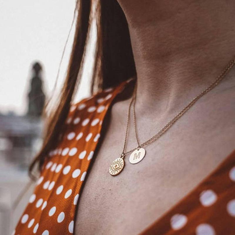 Pendant Necklaces WTLTC Boho Initial Coin Eye For Women Geometric Round Disc Layered Choker Female Chains Chokers 2021