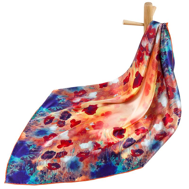 Scarves 100% Pure Silk Scarf Women Corn Poppy Hand Made Flower Bandana Hair Foulard Square Head