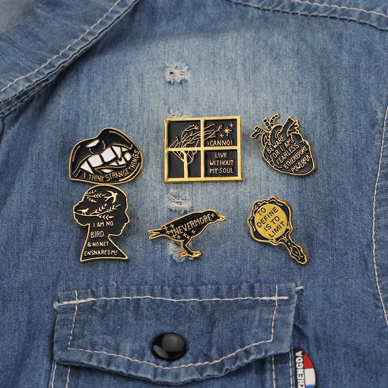 Pins, Brooches Vintage Series Enamel Pins Heart Lips Little Bird Shirt Lapel Pin Badge Backpacks Jewelry For Friend Gifts