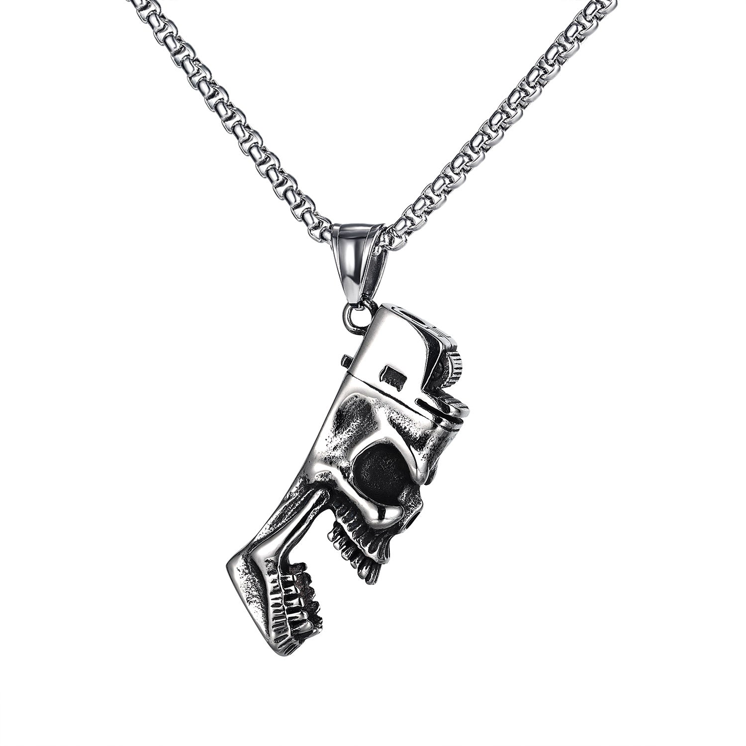 Cigarette lighter necklaces pendants for mens sliver skull punk style stainless steel choker bottle opener tag jewelry to boys birthday gifts GX1839