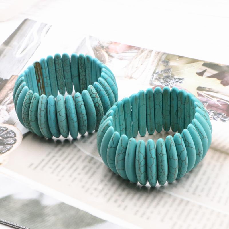 Charm Bracelets Trendy Turquoises Beads Bracelet For Women Stone Bangle Charms Ethnic Jewelry Elastic Rope Boho Jewellery B253