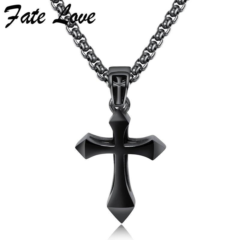 Pendant Necklaces Black Cross Necklace Men Vintage Jewelry Colar Stainless Steel 2021 Collares Striking Mens Jewellery Cool Gift